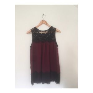 Burgundy and lace long camisole